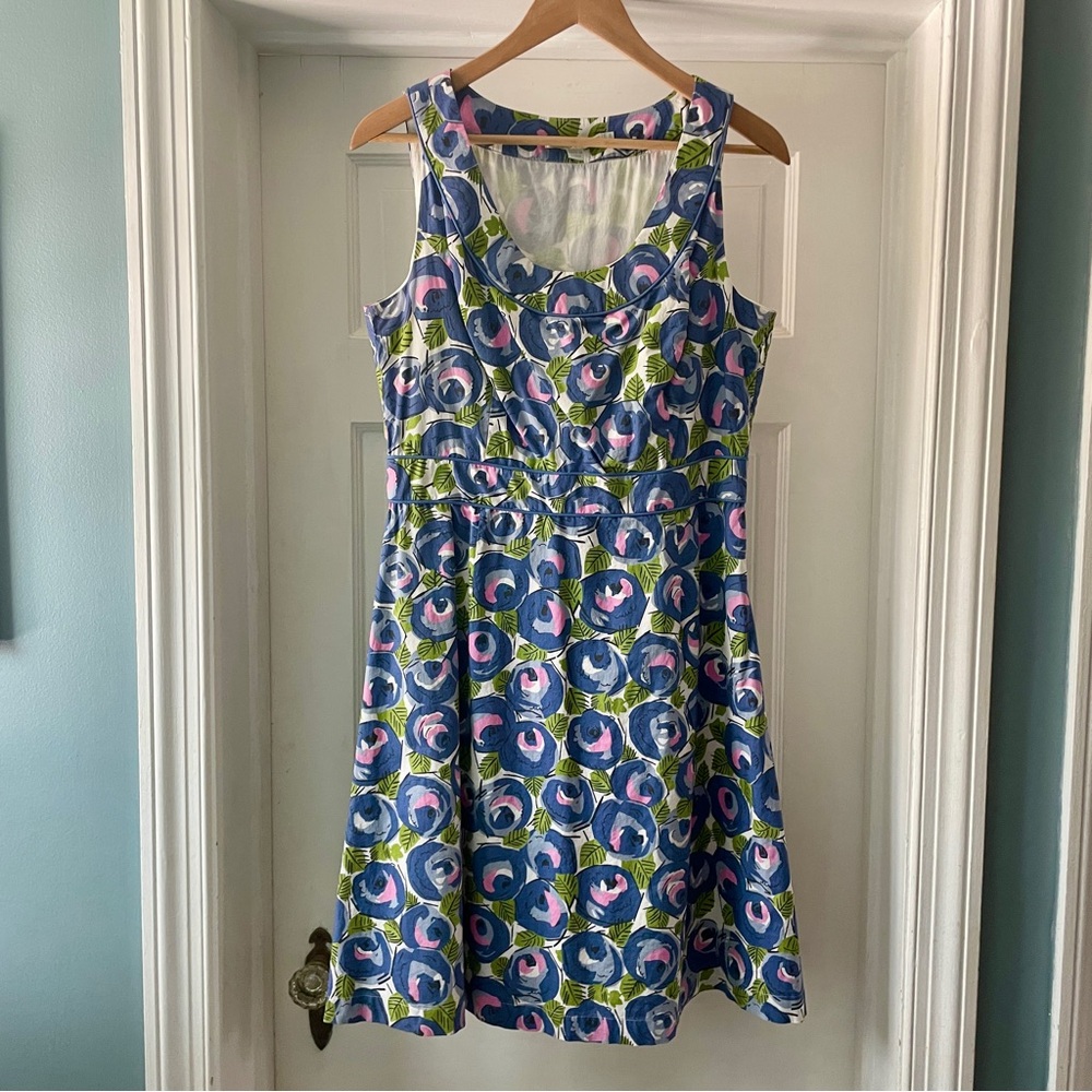 Boden Retro Rose Floral Cotton A-Line Dress Purple Green Size 8